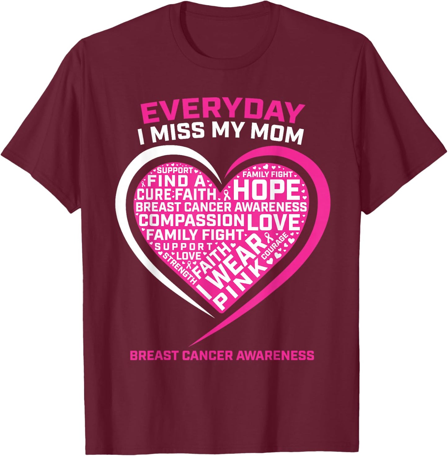 Remembrance In Memory Of My Mom Pink Breast Cancer Awareness T-Shirt - T-Shirt | Maroon