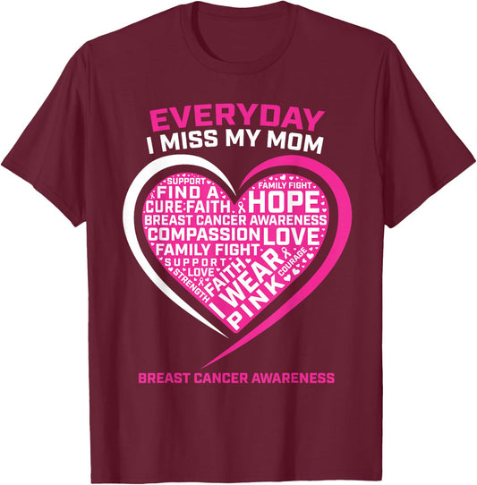 Remembrance In Memory Of My Mom Pink Breast Cancer Awareness T-Shirt - T-Shirt | Maroon