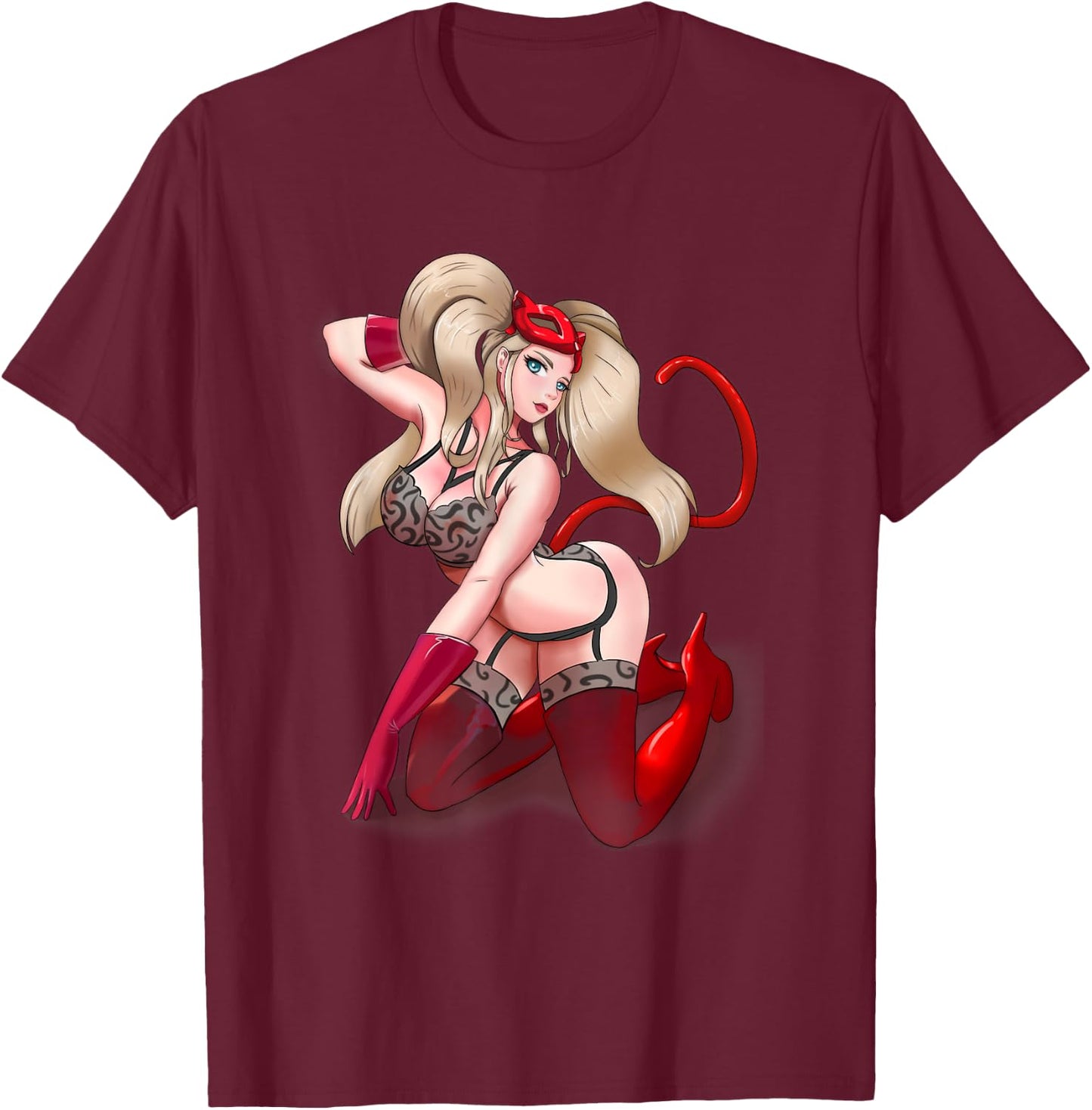 Sexy Hot kawaii Girl Cat Mask Anime Hentai Manga Sexy Adult T-Shirt - T-Shirt | Maroon
