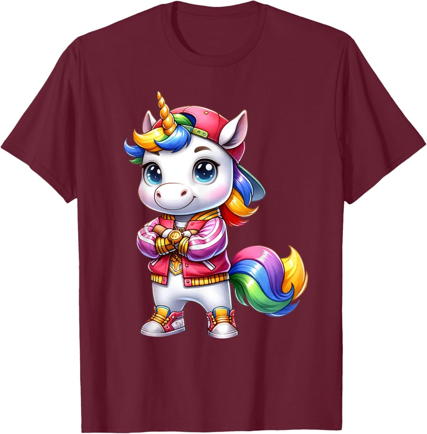 Hip Hop Unicorn Rainbow Swag Kids Fun T-Shirt - T-Shirt | Maroon