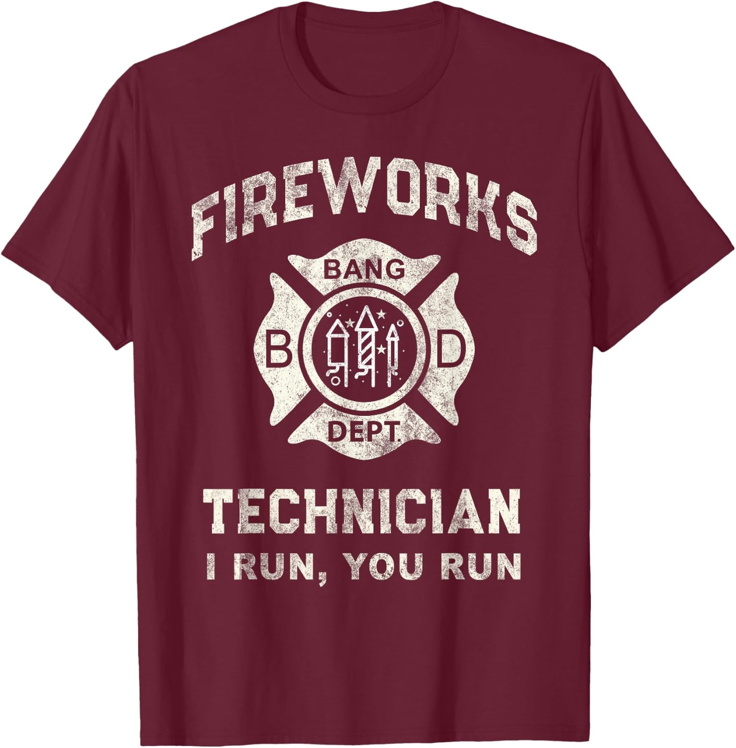 Funny Fireworks Technician Pyro Tech Firefighter America Red T-Shirt - T-Shirt | Maroon