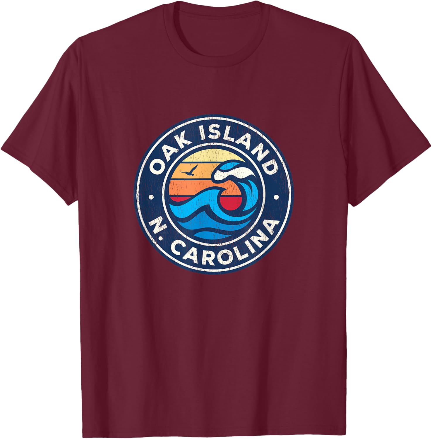 Oak Island North Carolina NC Vintage Nautical Waves Design T-Shirt - T-Shirt | Maroon