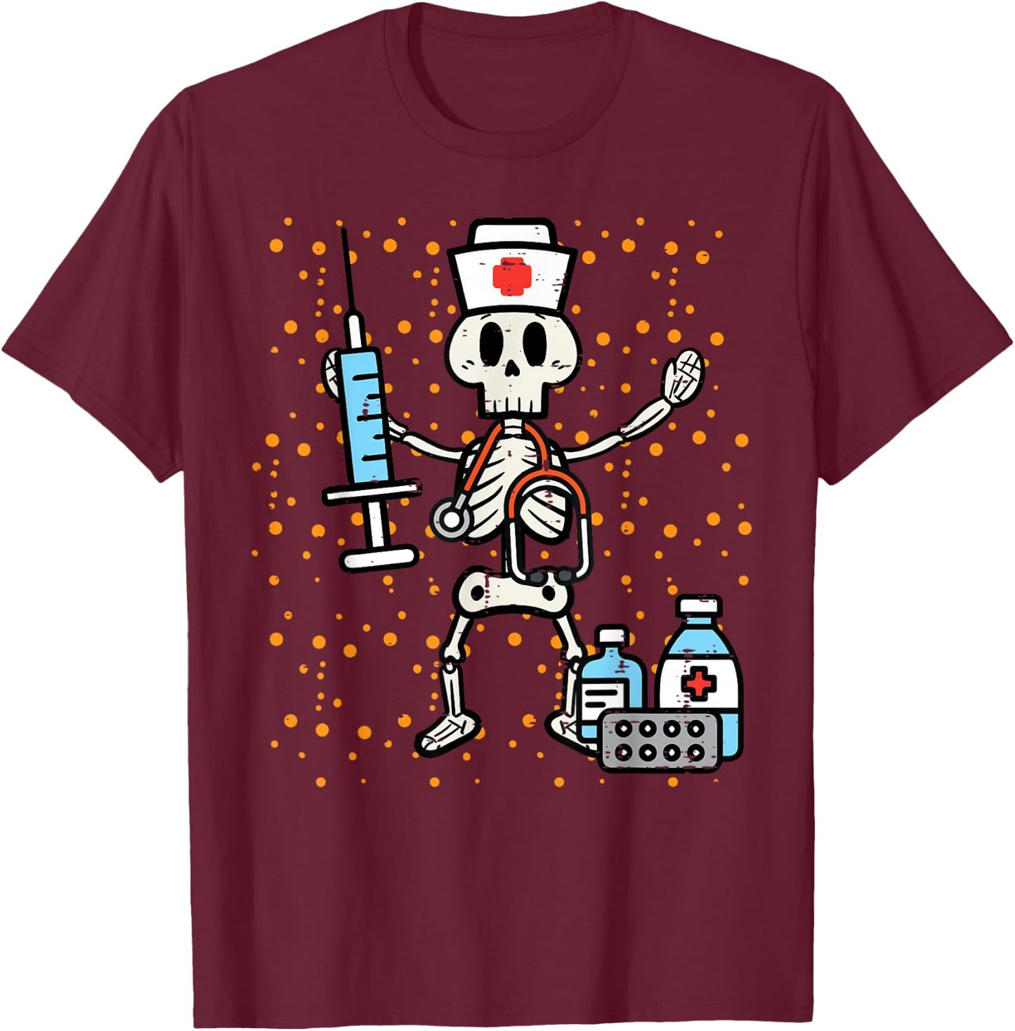 Halloween Orthopedic Nurse Skeleton Scrub Top Costume Women T-Shirt - T-Shirt | Maroon