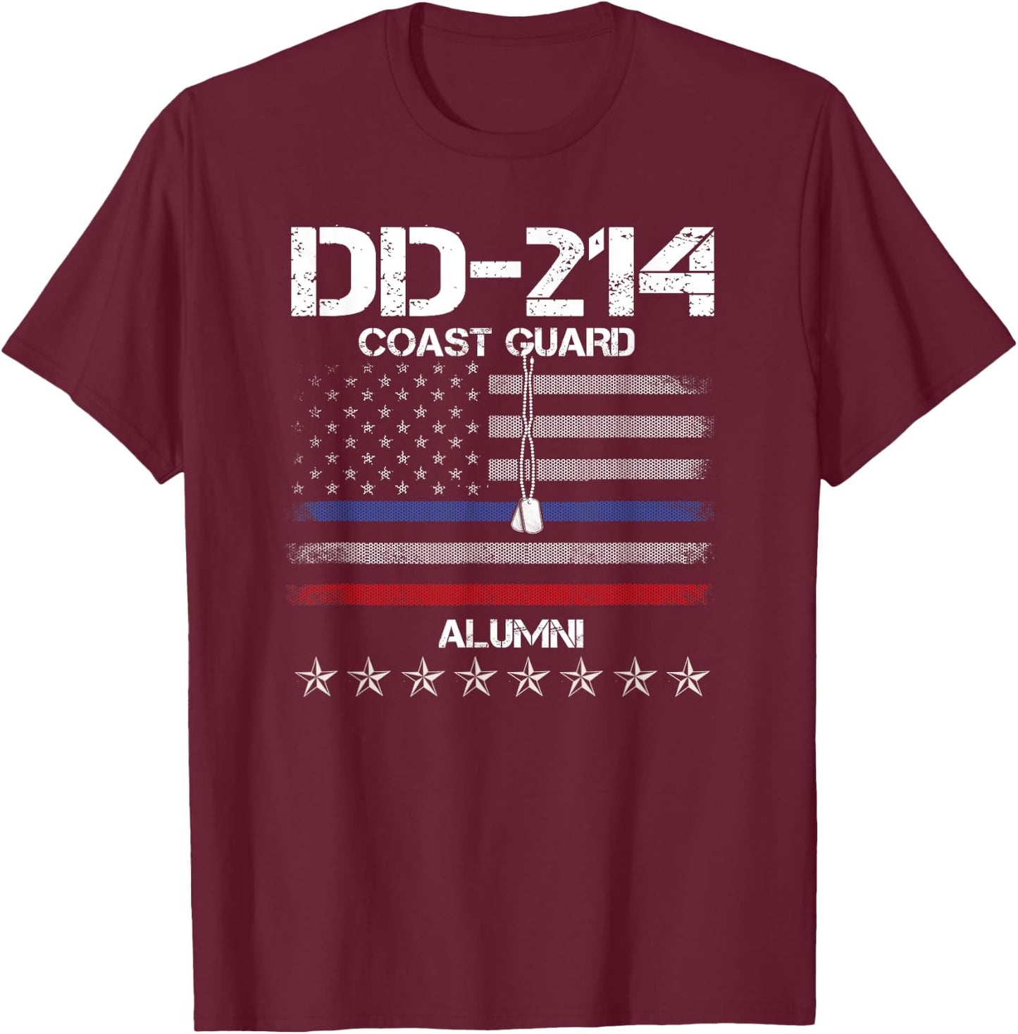 DD-214 US Coast Guard Alumni USCG American Flag Vintage T-Shirt - T-Shirt | Maroon