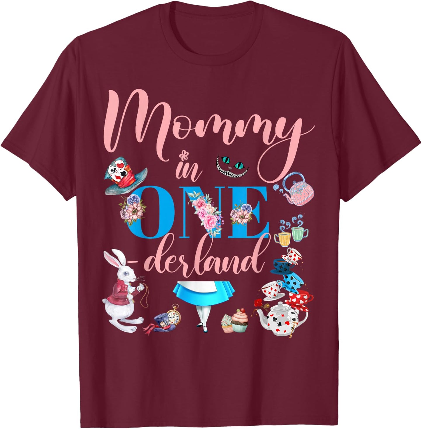 Alice in ONEderland Family Mommy Of The Birthday Girl T-Shirt - T-Shirt | Maroon