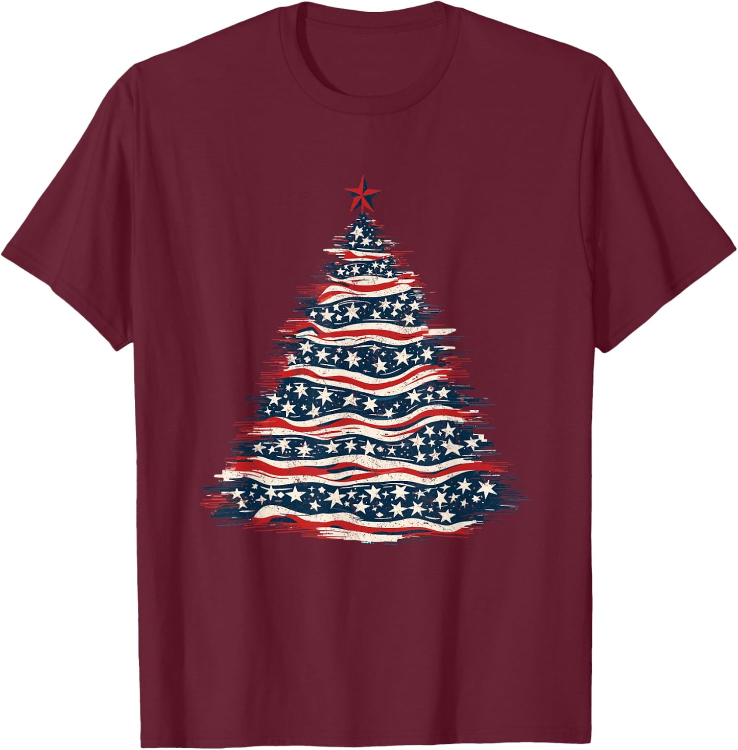 Patriotic American Flag Christmas Tree T-Shirt - T-Shirt | Maroon