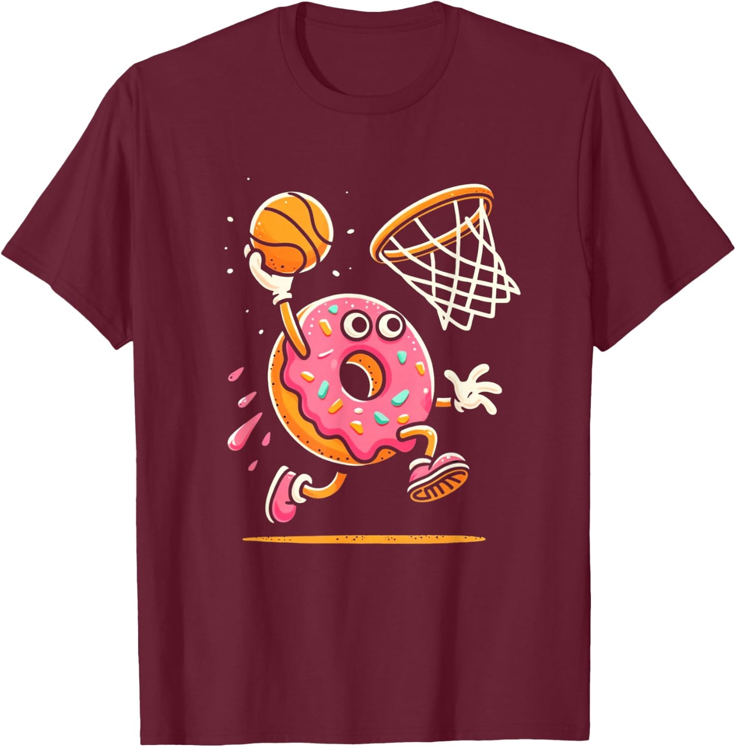 Funny Donut Dunking Basketball Food Champ Sports Donut T-Shirt - T-Shirt | Maroon