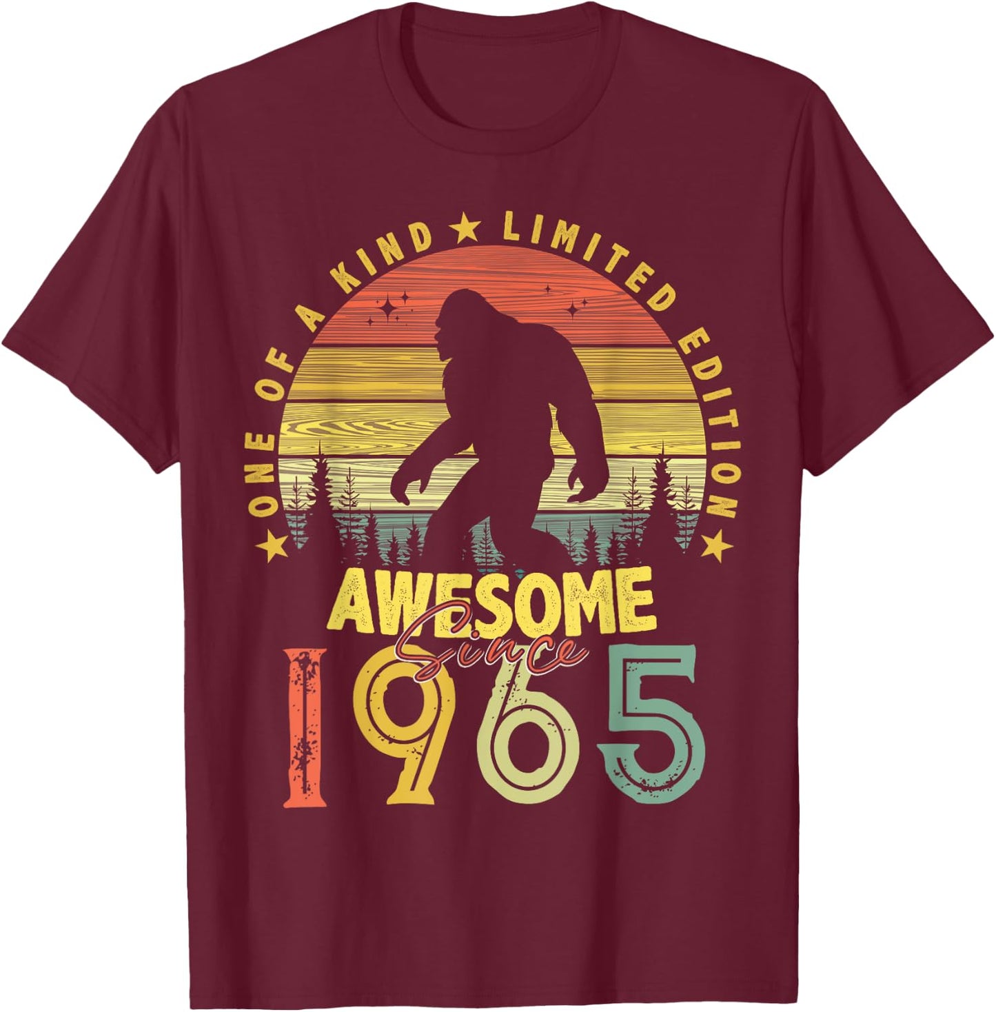 Awesome Since 1965 59th Birthday Gifts Bigfoot Born in 1965 T-Shirt - T-Shirt | Maroon