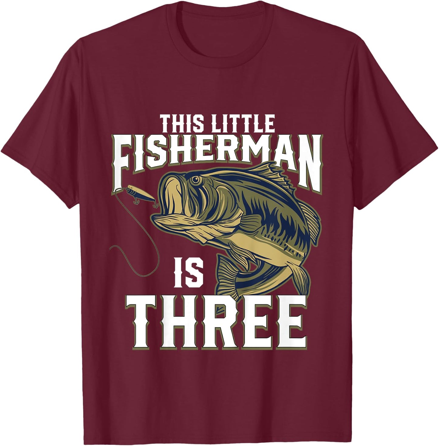 Kids 3 Year Old Fishing Birthday Party Fisherman 3rd Gift Boy T-Shirt - T-Shirt | Maroon