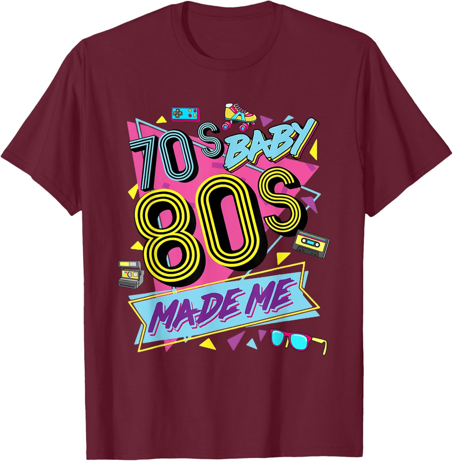 Retro Vintage 70's Baby 80's Made Me Nostalgia Classic T-Shirt - T-Shirt | Maroon