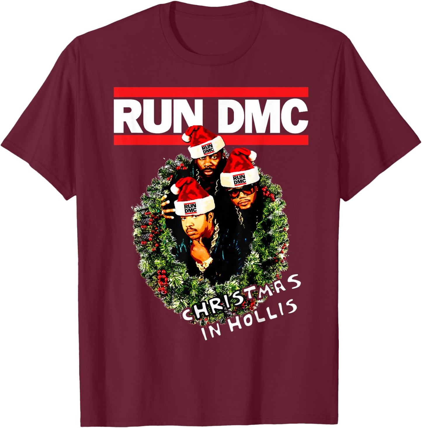 Run DMC Christmas In Hollis Black T-Shirt - T-Shirt | Maroon