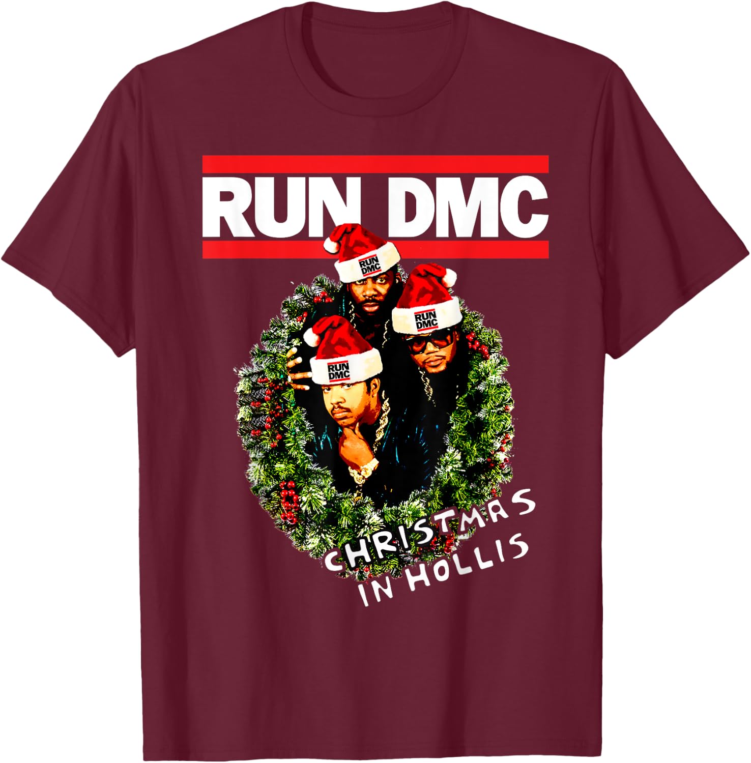 Run DMC Christmas In Hollis Black T-Shirt - T-Shirt | Maroon