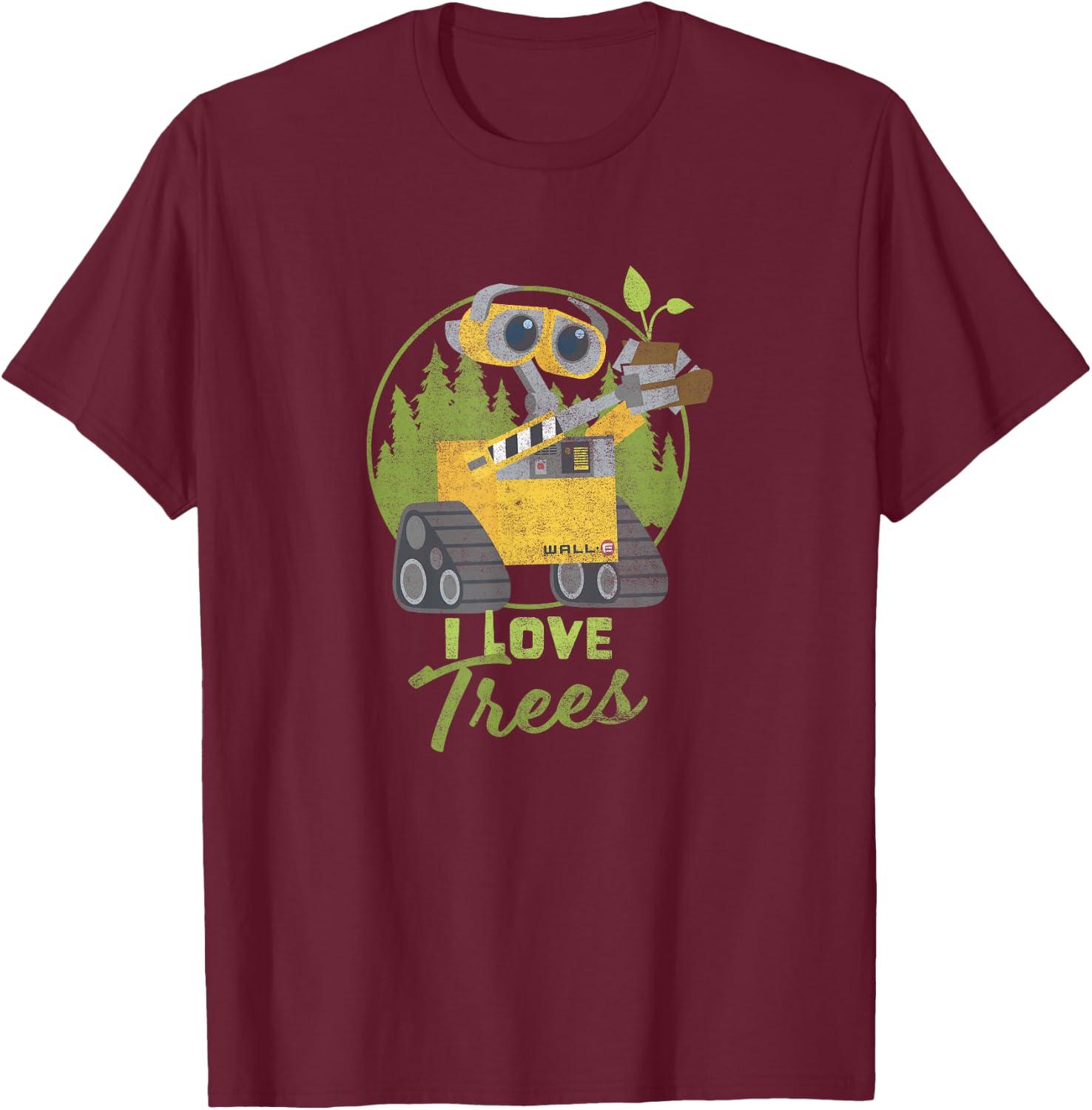 Disney Pixar Earth Day Wall-E I Love Trees T-Shirt - T-Shirt | Maroon