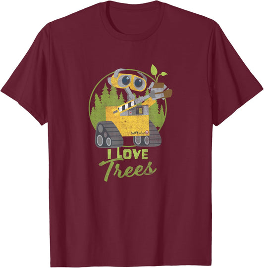 Disney Pixar Earth Day Wall-E I Love Trees T-Shirt - T-Shirt | Maroon