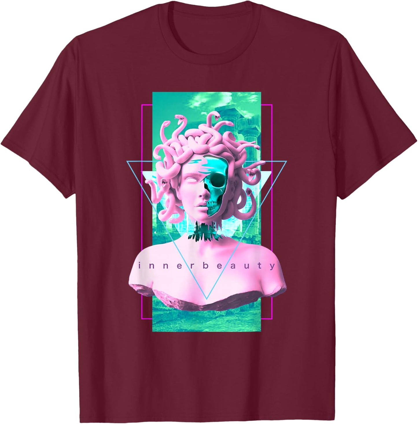 Vaporwave Medusa Skull Statue Aesthetic Art Retro T-Shirt - T-Shirt | Maroon
