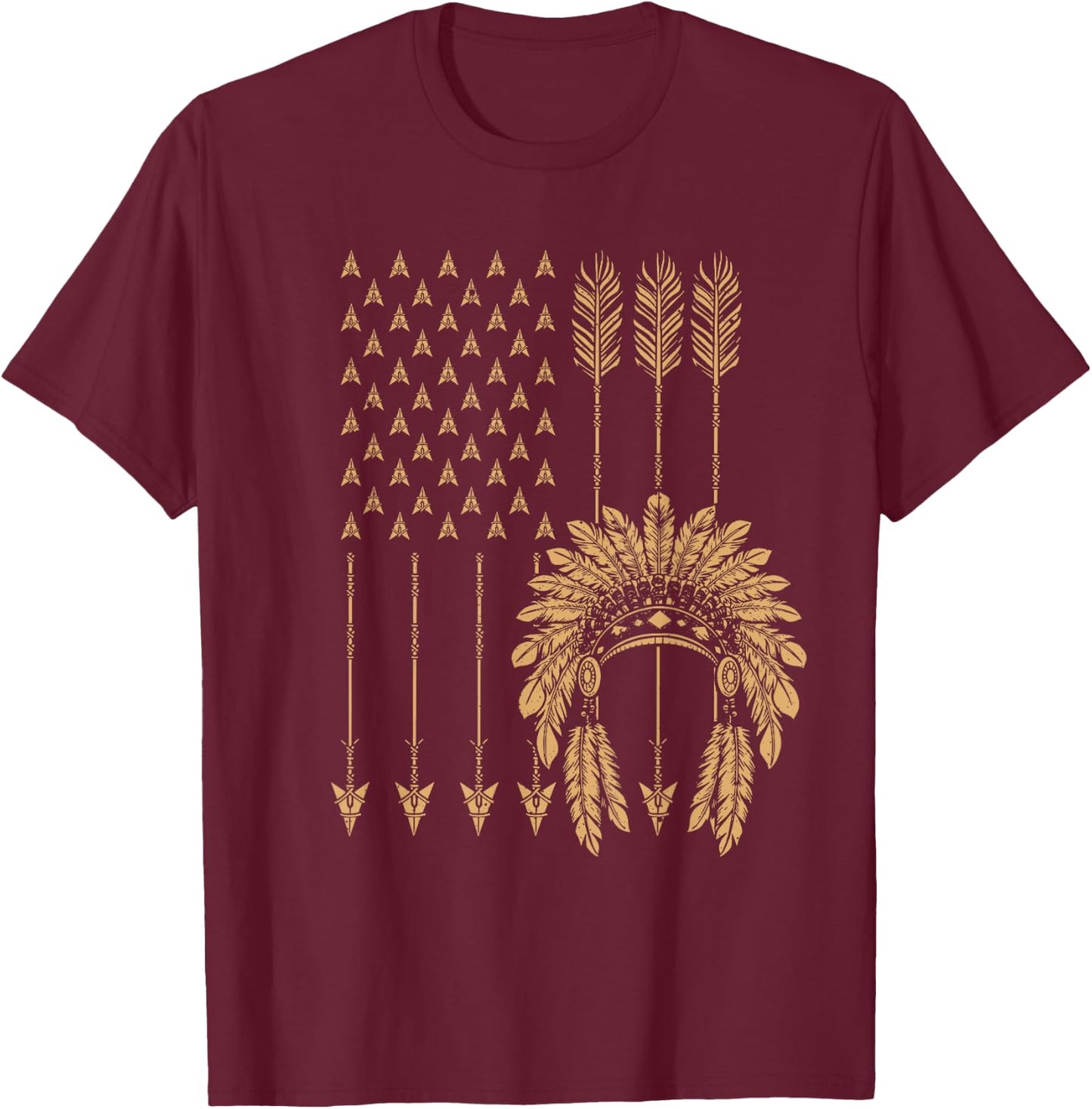 Funny Native American Flag Gift Cool USA Tribe Patriotic Women Girls Kids Men T-Shirt - T-Shirt | Maroon