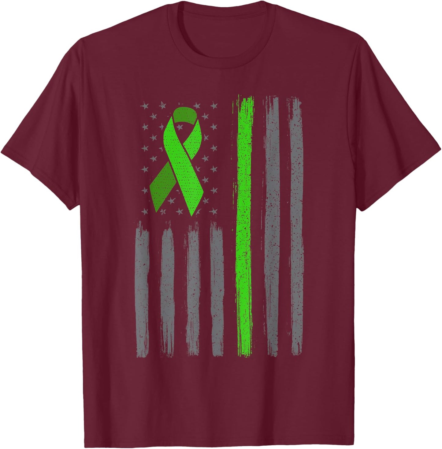 Lime green ribbon flag non hodgkin lymphoma cancer awareness T-Shirt - T-Shirt | Maroon
