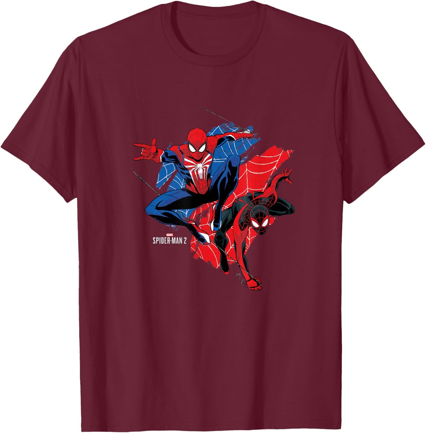 Marvel Spider-Man 2 Peter & Miles Epic Swing T-Shirt - T-Shirt | Maroon