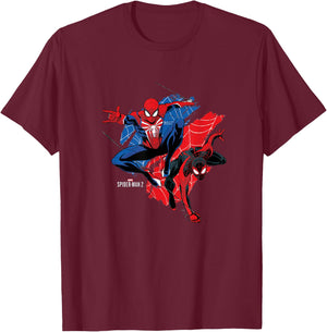 Marvel Spider-Man 2 Peter & Miles Epic Swing T-Shirt - T-Shirt | Maroon