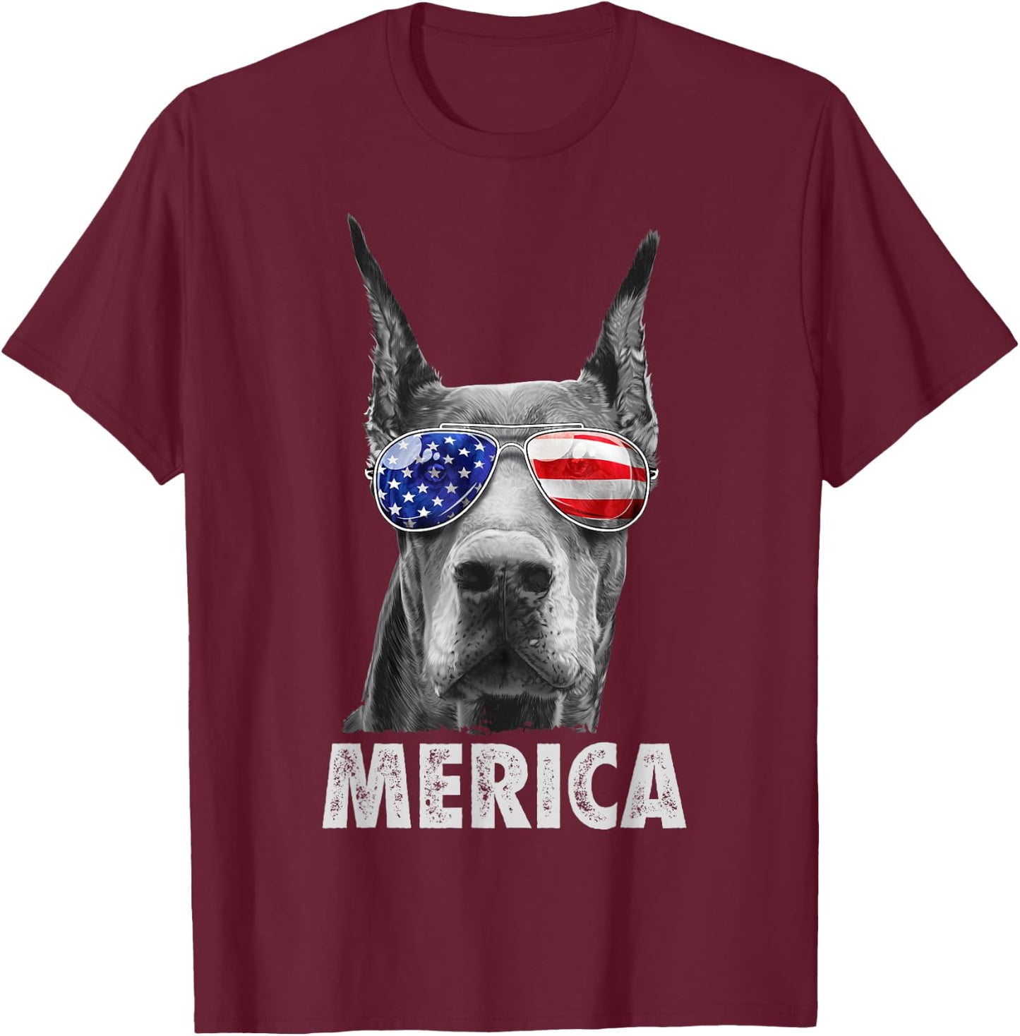 Doberman 4th of July Merica Men American Flag Sunglasses T-Shirt - T-Shirt | Maroon