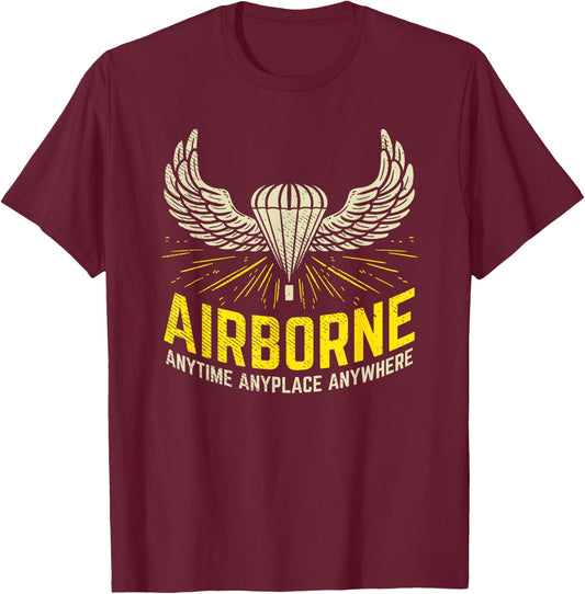 US American Airborne Paratrooper Parachutist Army Veteran T-Shirt - T-Shirt | Maroon