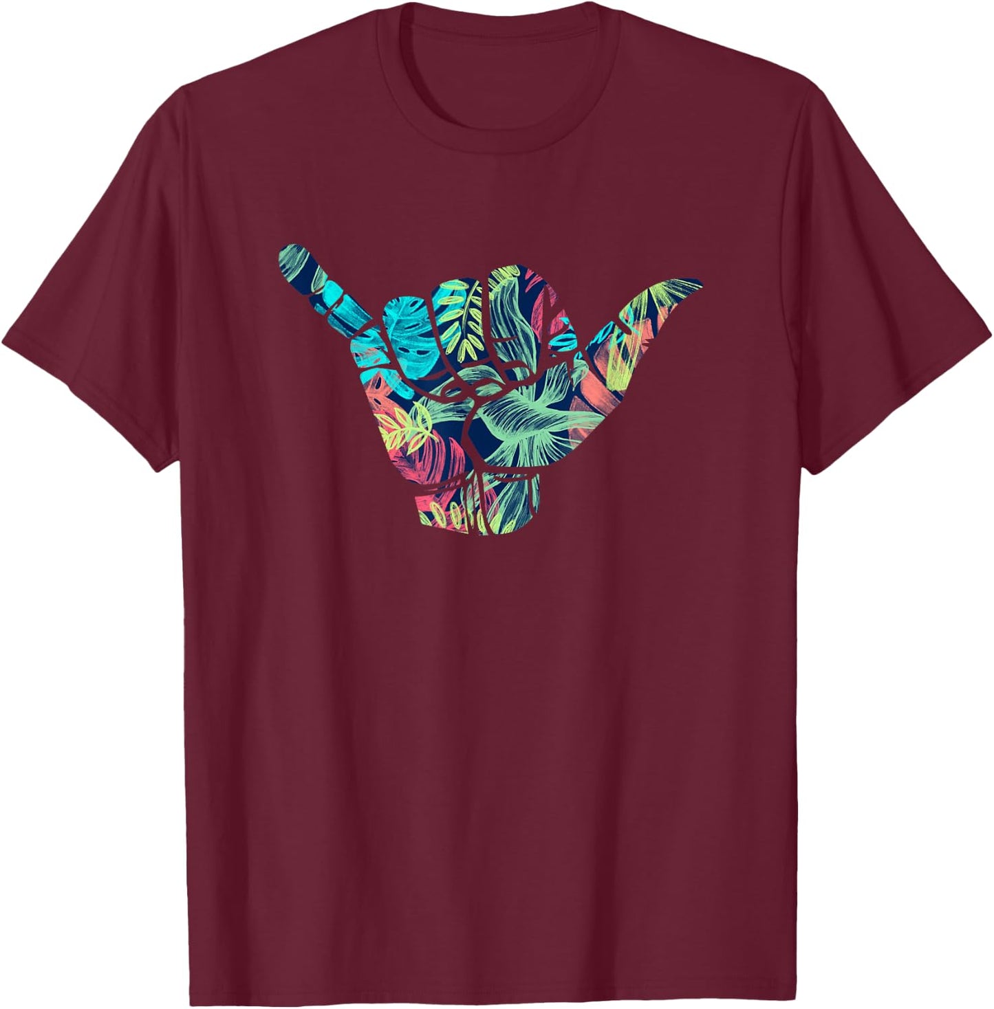 Shaka Hawaiian Floral Surfing Hawaii T-Shirt - T-Shirt | Maroon