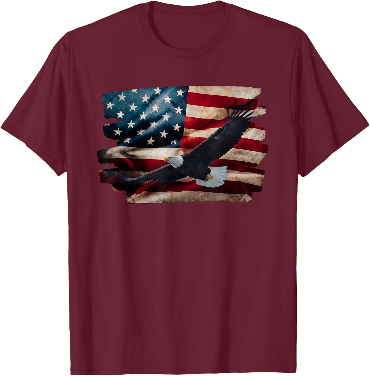 Flying Bald Eagle, American Flag, 4th of July, United States T-Shirt - T-Shirt | Maroon