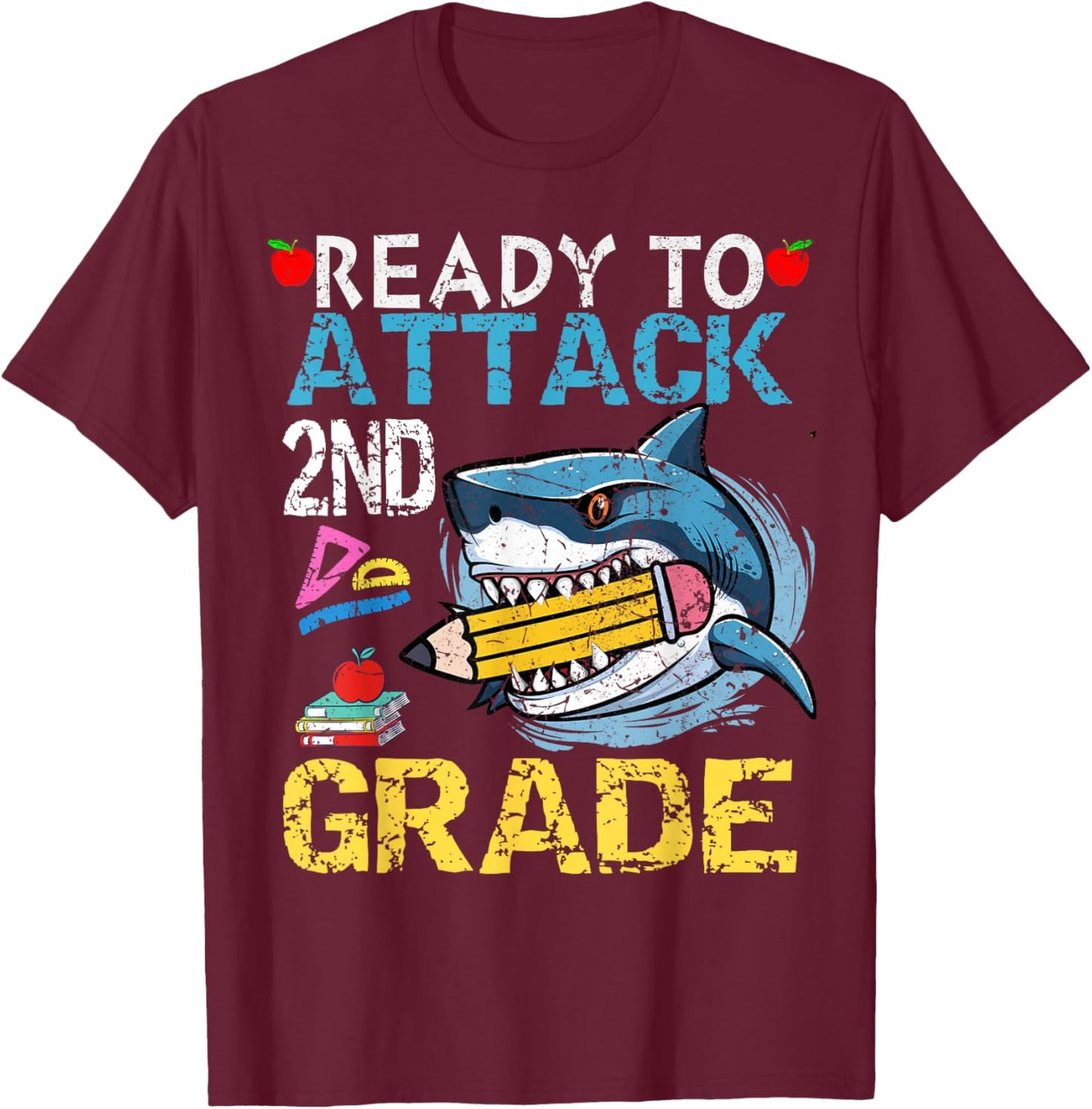 Ready To Attack 2nd Grade Funny Shark 2nd First Day School T-Shirt - T-Shirt | Maroon