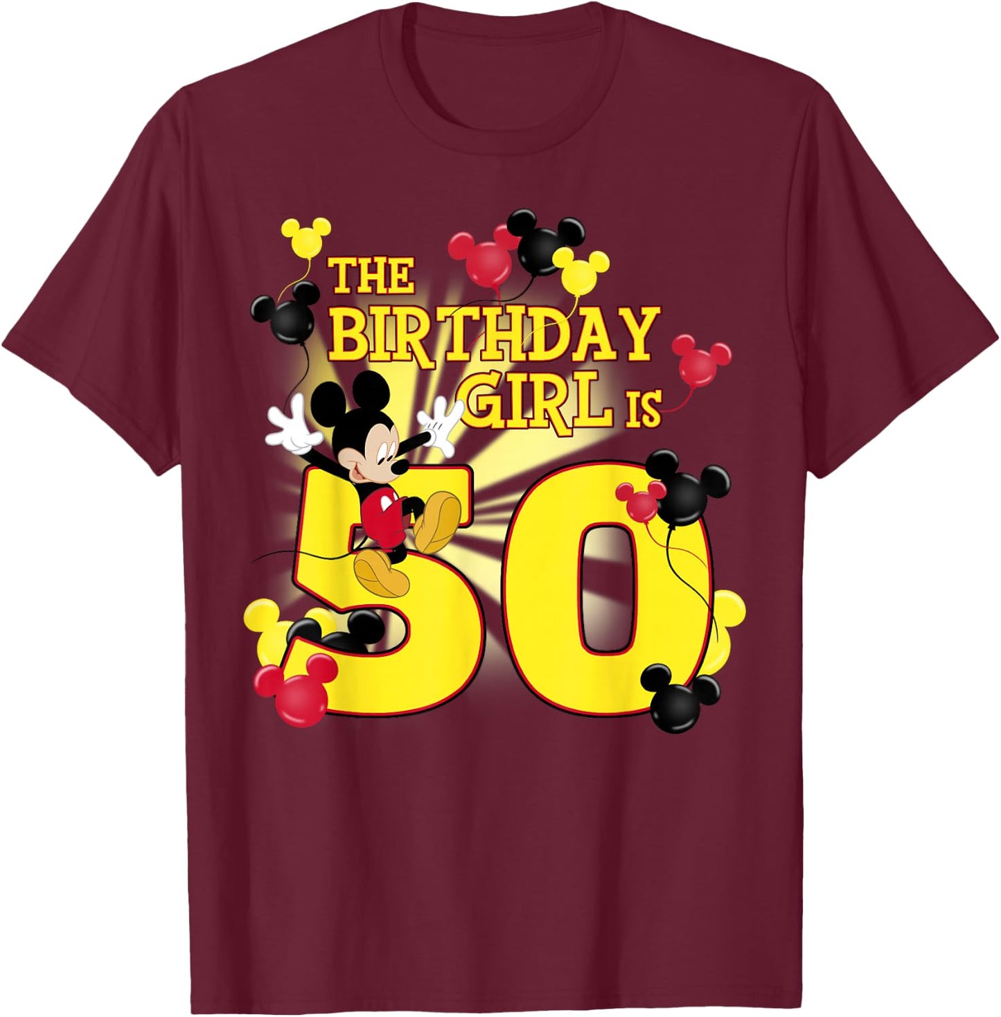 Disney Mickey and Friends Mickey 50th Birthday Girl T-Shirt - T-Shirt | Maroon