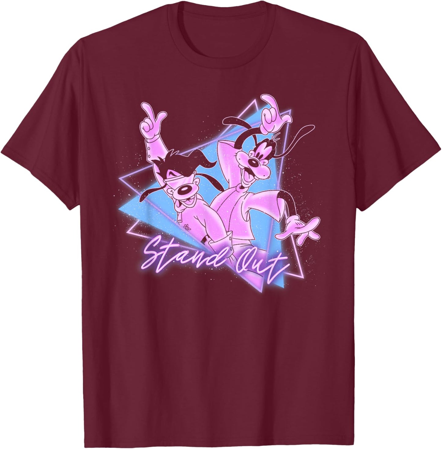 Disney Goofy and Son Retro Neon Portrait T-Shirt - T-Shirt | Maroon