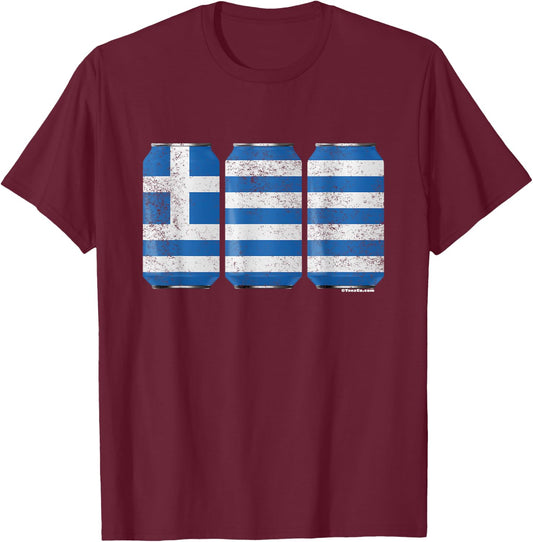 Cool Graphic Beer Cans Greece Flag T-Shirt - T-Shirt | Maroon