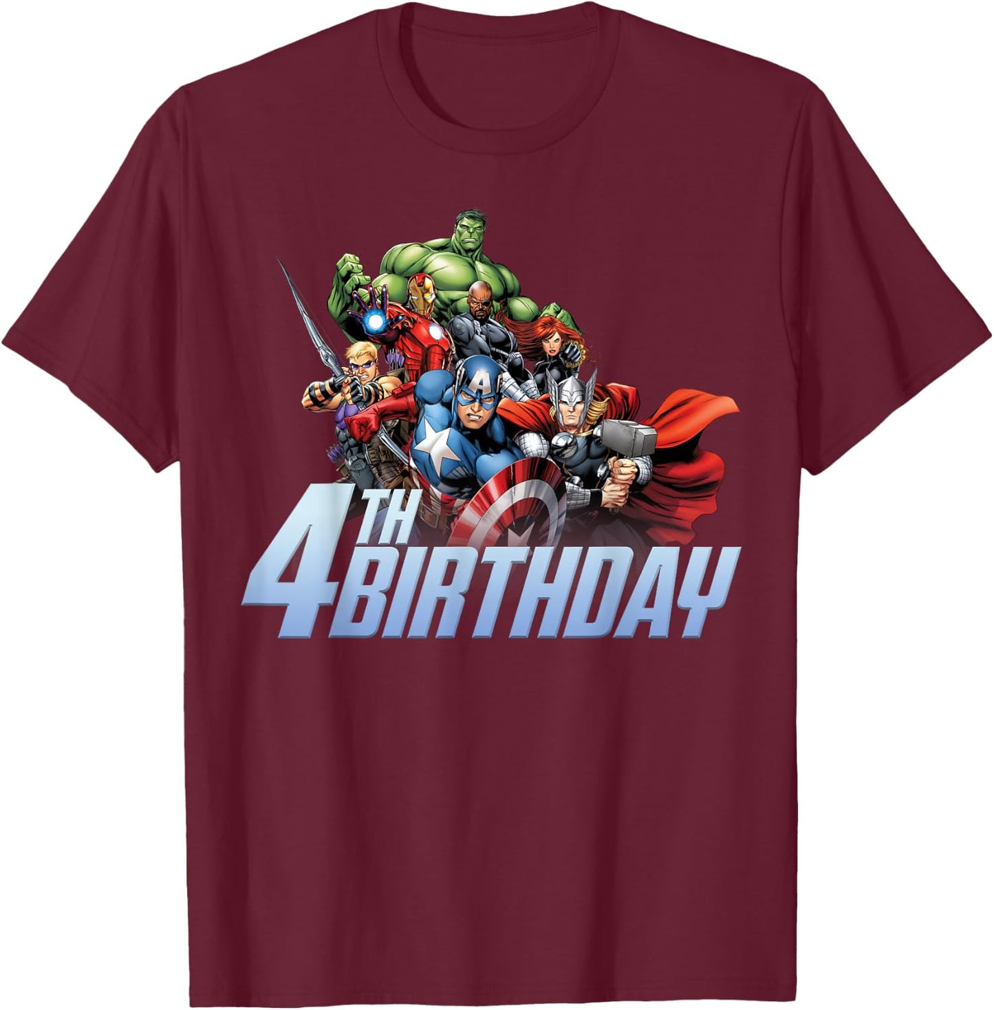 Marvel Avengers Action Shot 4th Birthday T-Shirt - T-Shirt | Maroon