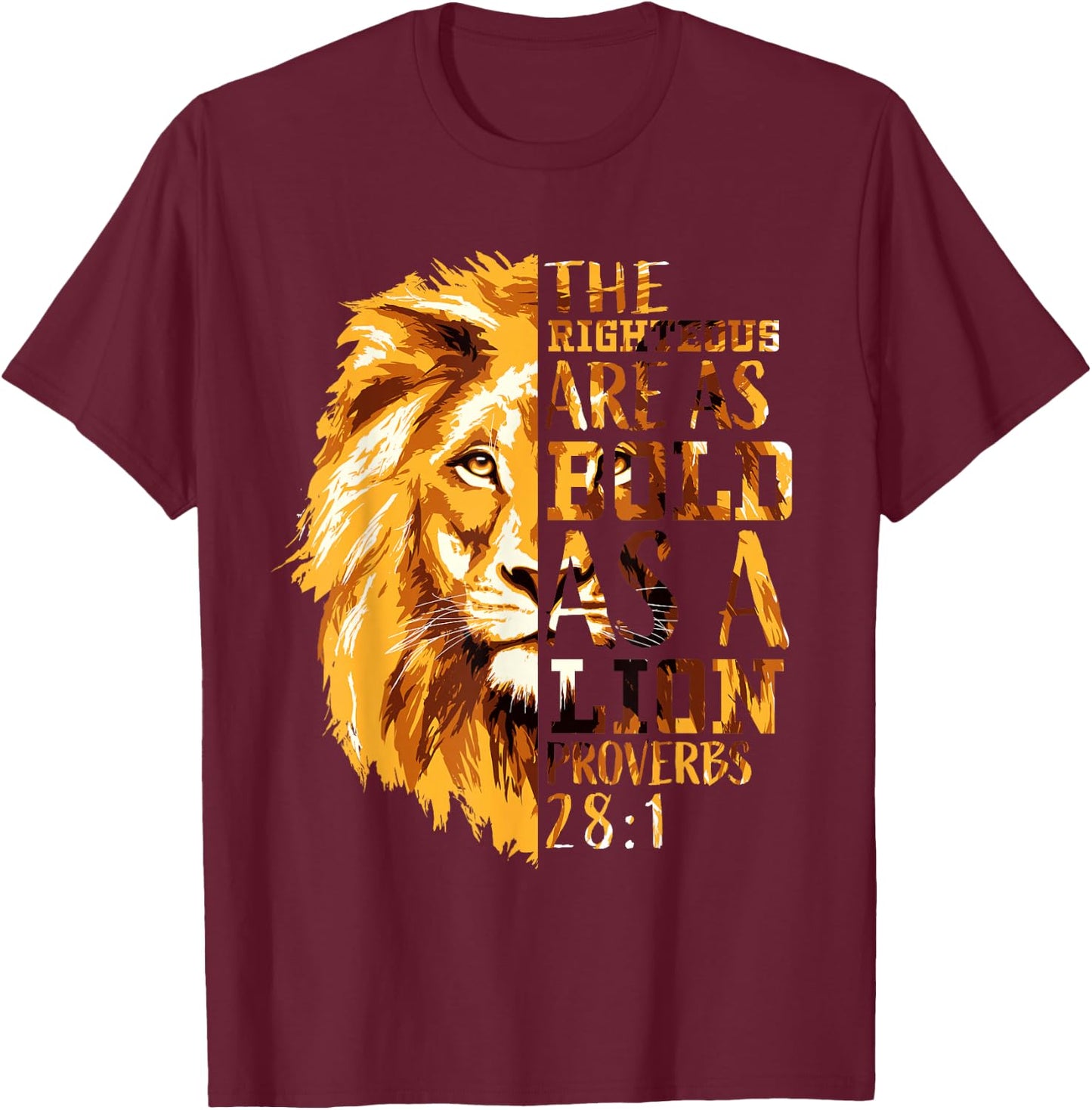 Christian Bible Verse Gifts Men Proverbs 28:1 Lion of Judah T-Shirt - T-Shirt | Maroon