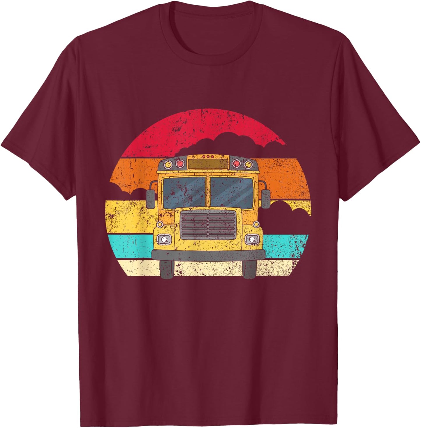 Retro Yellow School Bus for School Bus Driver and Busman T-Shirt - T-Shirt | Maroon