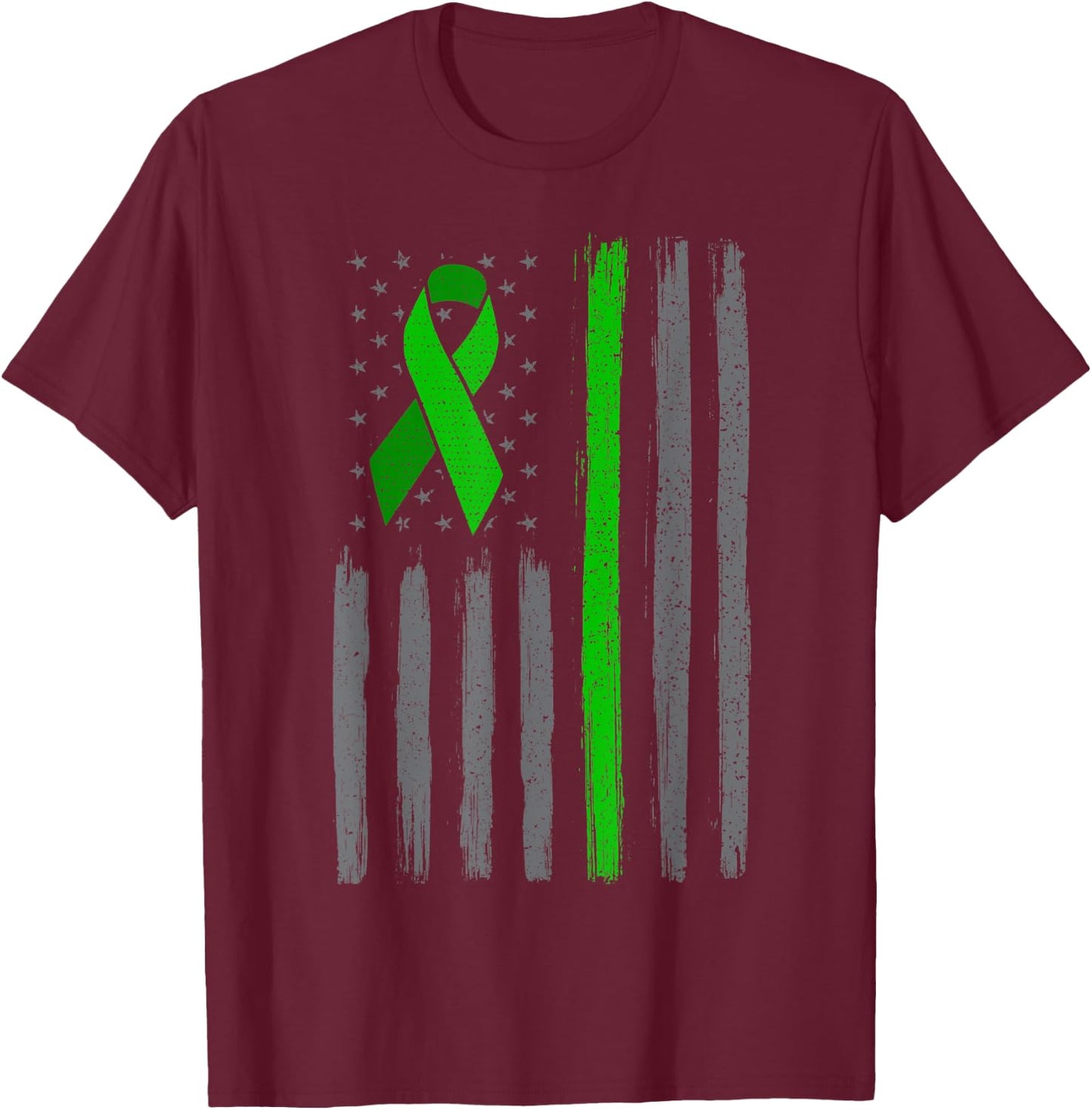 Green emerald ribbon flag liver cancer awareness T-Shirt - T-Shirt | Maroon
