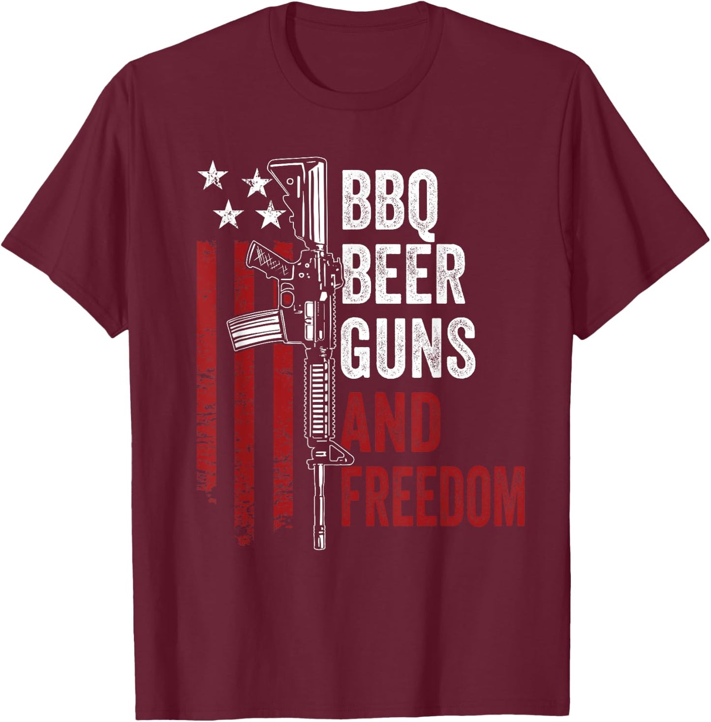 BBQ BEER GUNS & FREEDOM - Funny BBQ Drinking USA Gun Owner T-Shirt - T-Shirt | Maroon