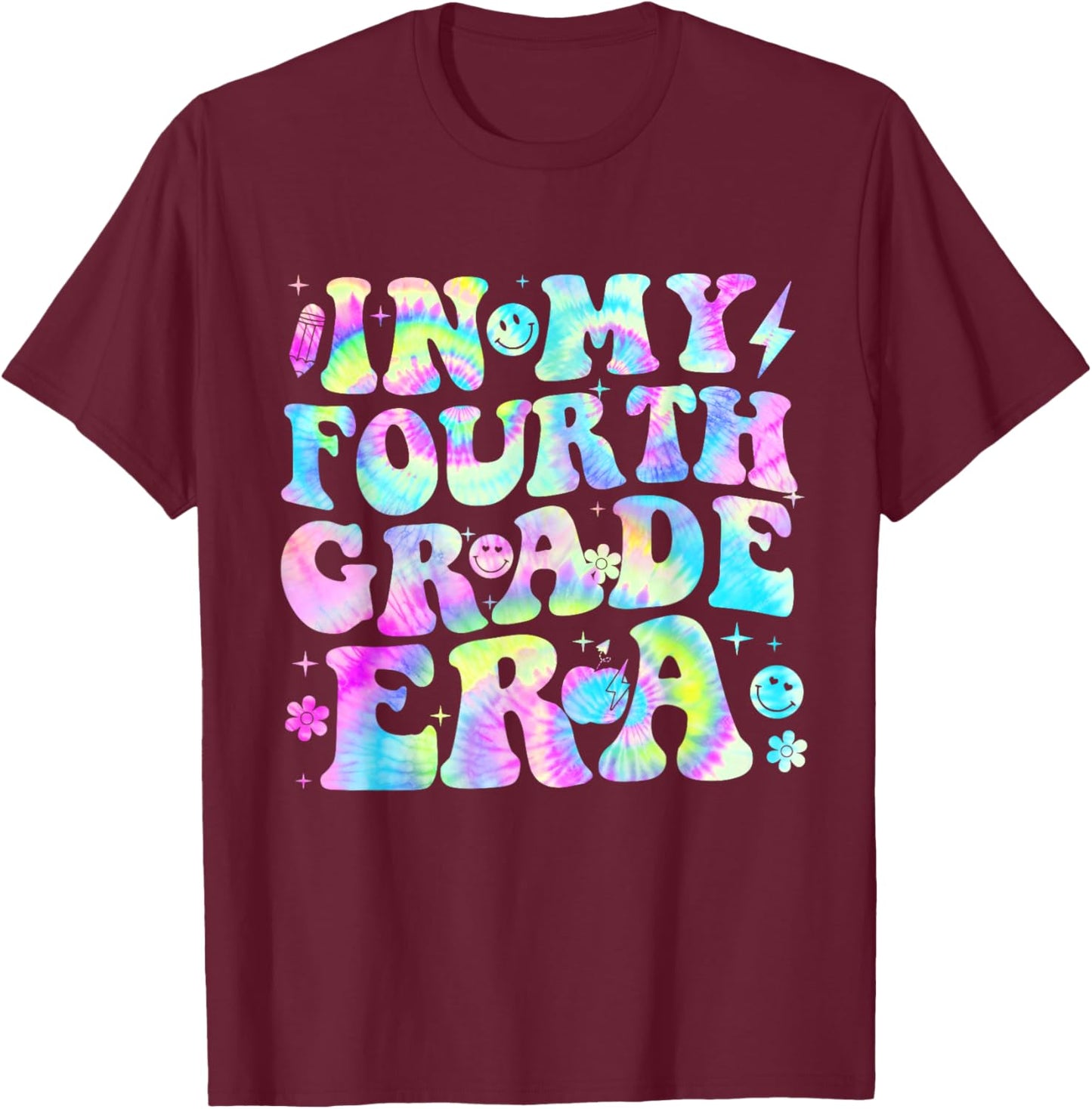 Groovy In My Fourth Grade Era First Day 4th Grade Tie Dye T-Shirt - T-Shirt | Maroon