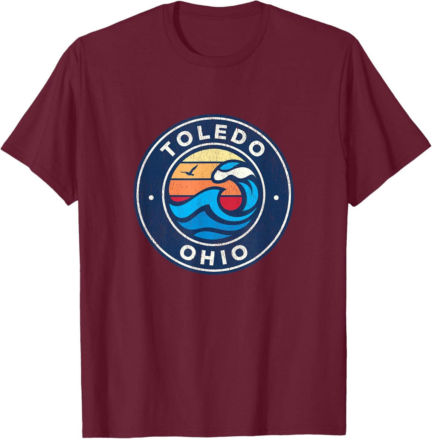 Toledo Ohio OH Vintage Nautical Waves Design T-Shirt - T-Shirt | Maroon