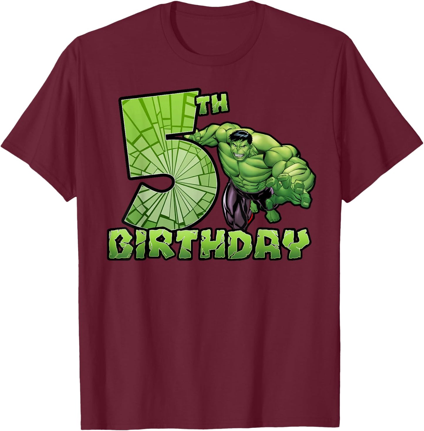 Marvel Avengers Hulk Smash 5th Birthday T-Shirt - T-Shirt | Maroon