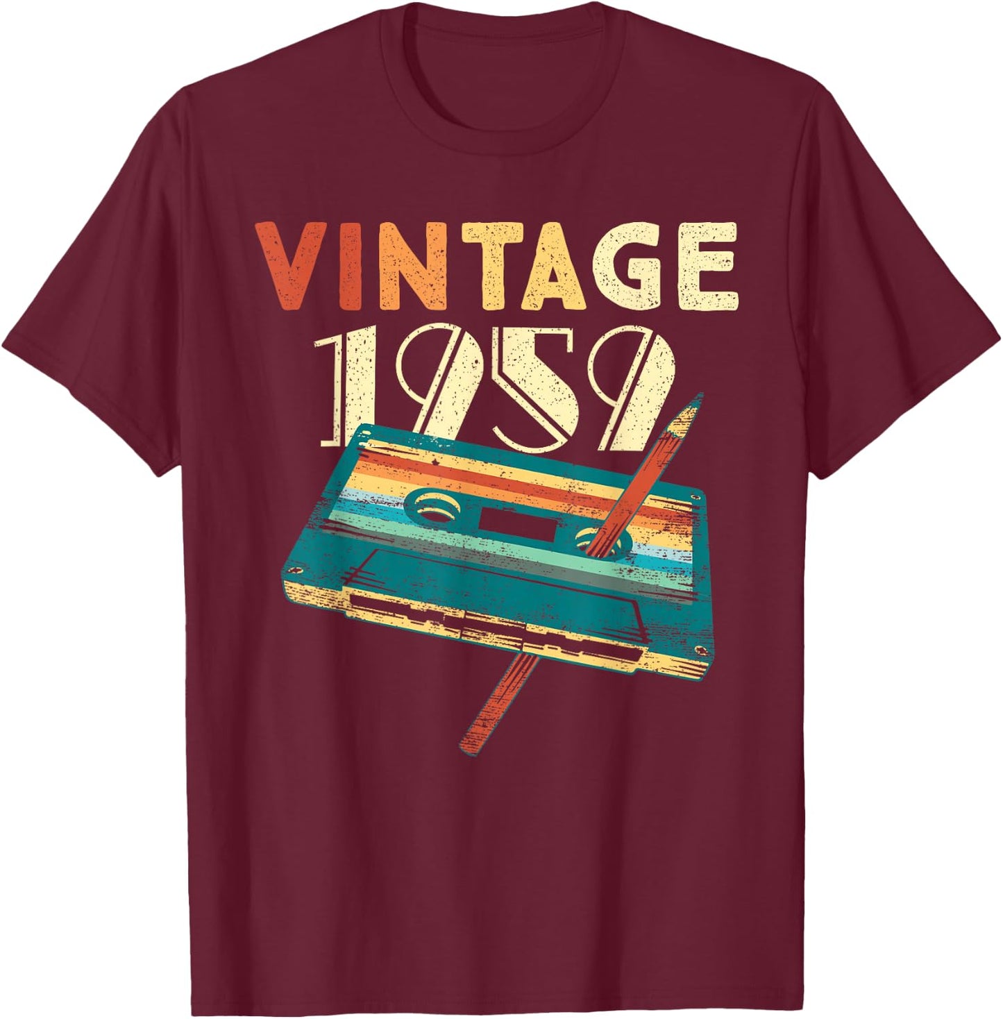 Vintage 1959 Music Cassette 67th Birthday Gifts 67 Years Old T-Shirt - T-Shirt | Maroon