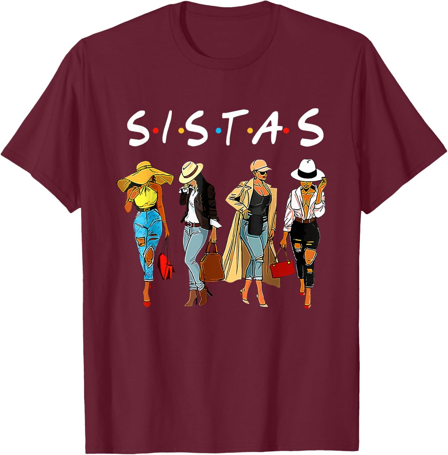 Cute Proud Black Sistas Queen Melanin African American Women T-Shirt - T-Shirt | Maroon