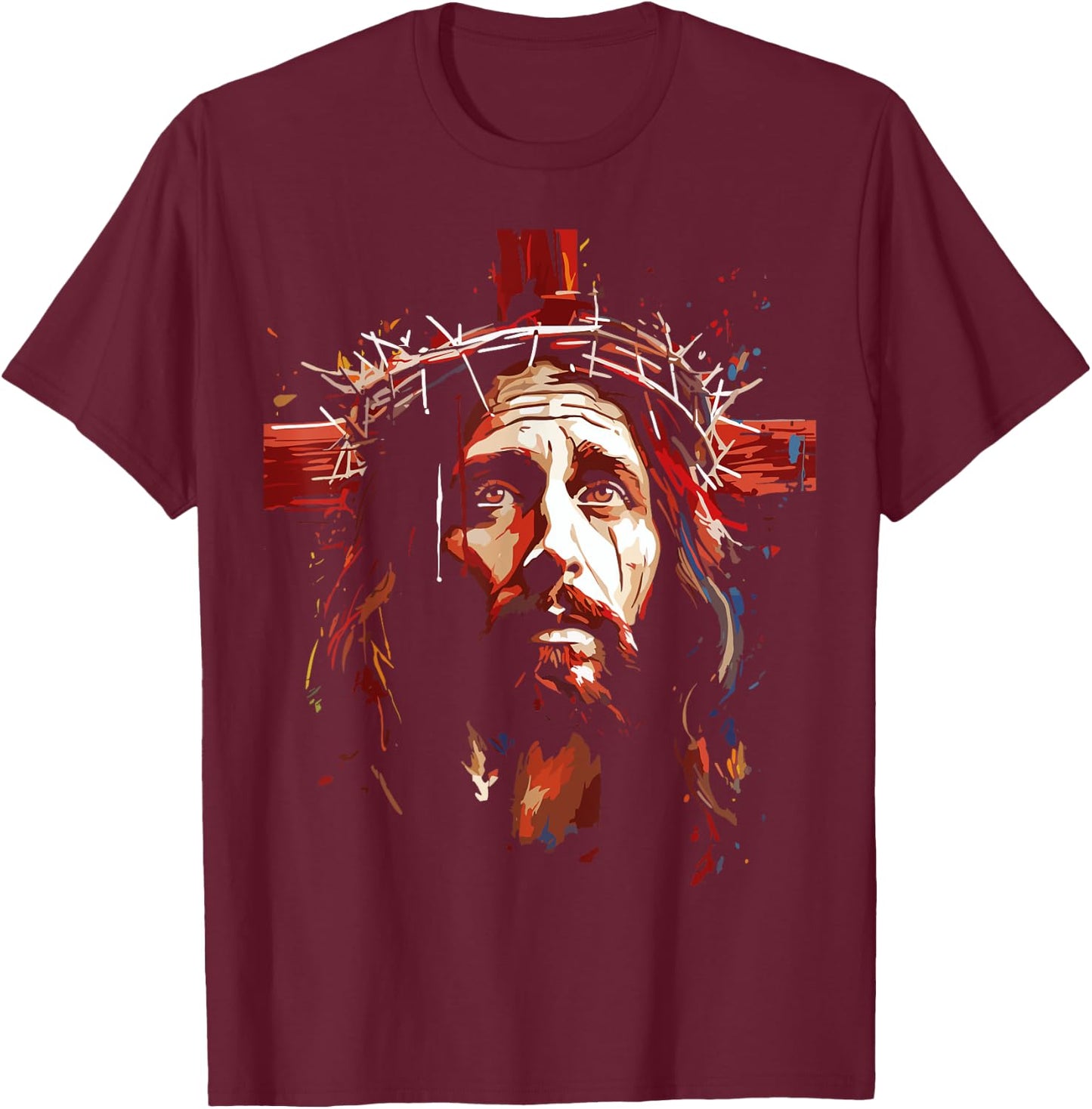 Jesus God Cross Christian Colorful Artwork Christian Faith T-Shirt - T-Shirt | Maroon