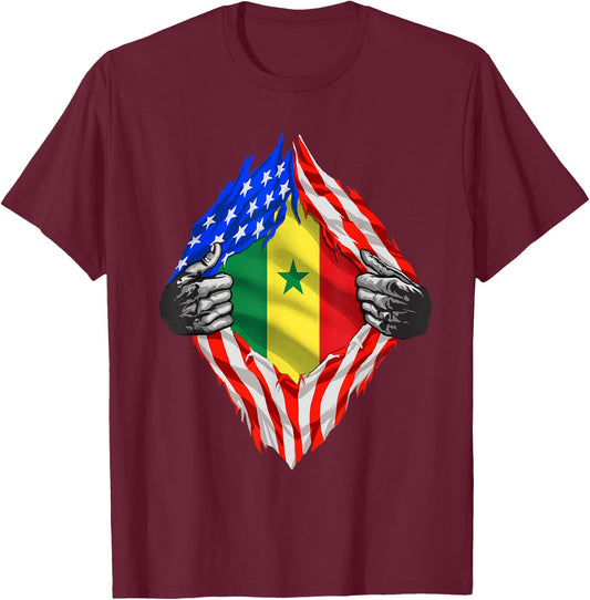 Senegal USA Senegal Flag Senegalese American Roots T-Shirt - T-Shirt | Maroon