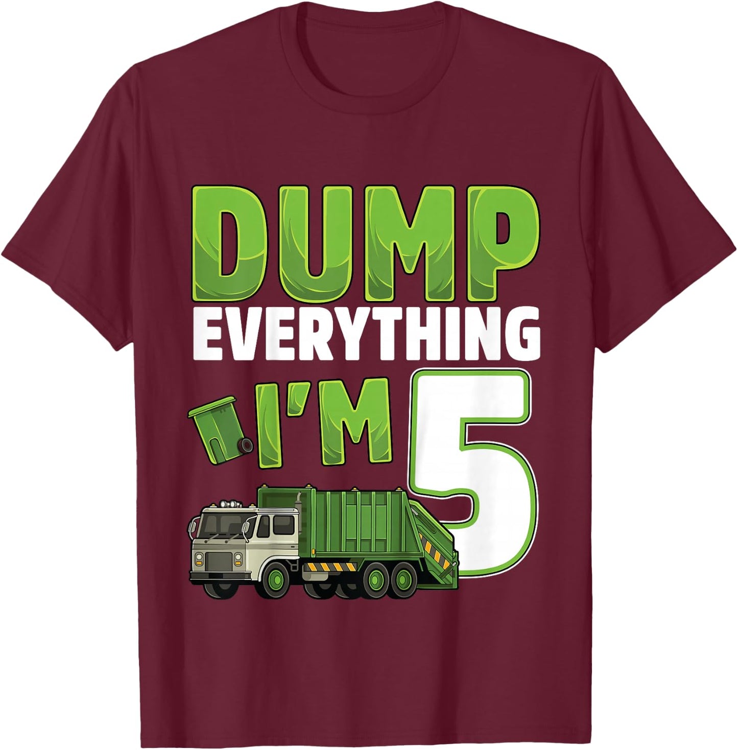 Kids Recycling Trash 5 Year Old Garbage Truck 5th Birthday Boy T-Shirt - T-Shirt | Maroon
