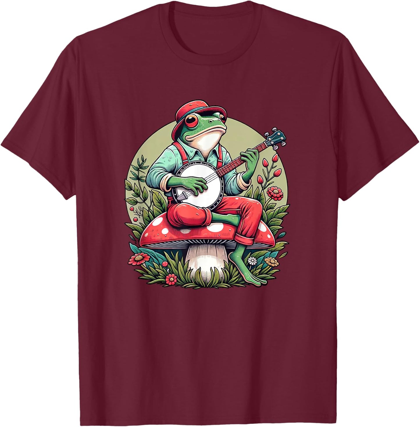 Banjo Froggy Fungi Serenade Cool Funny Frog Mystical Forest T-Shirt - T-Shirt | Maroon