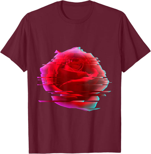 Glitch Rose Vaporwave Aesthetic Trippy Psychedelic T-Shirt - T-Shirt | Maroon