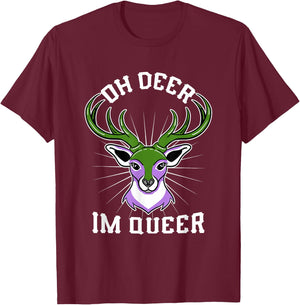 Oh Deer Im Queer Genderqueer Pride T-Shirt - T-Shirt | Maroon