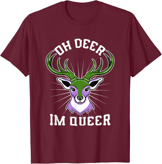 Oh Deer Im Queer Genderqueer Pride T-Shirt - T-Shirt | Maroon