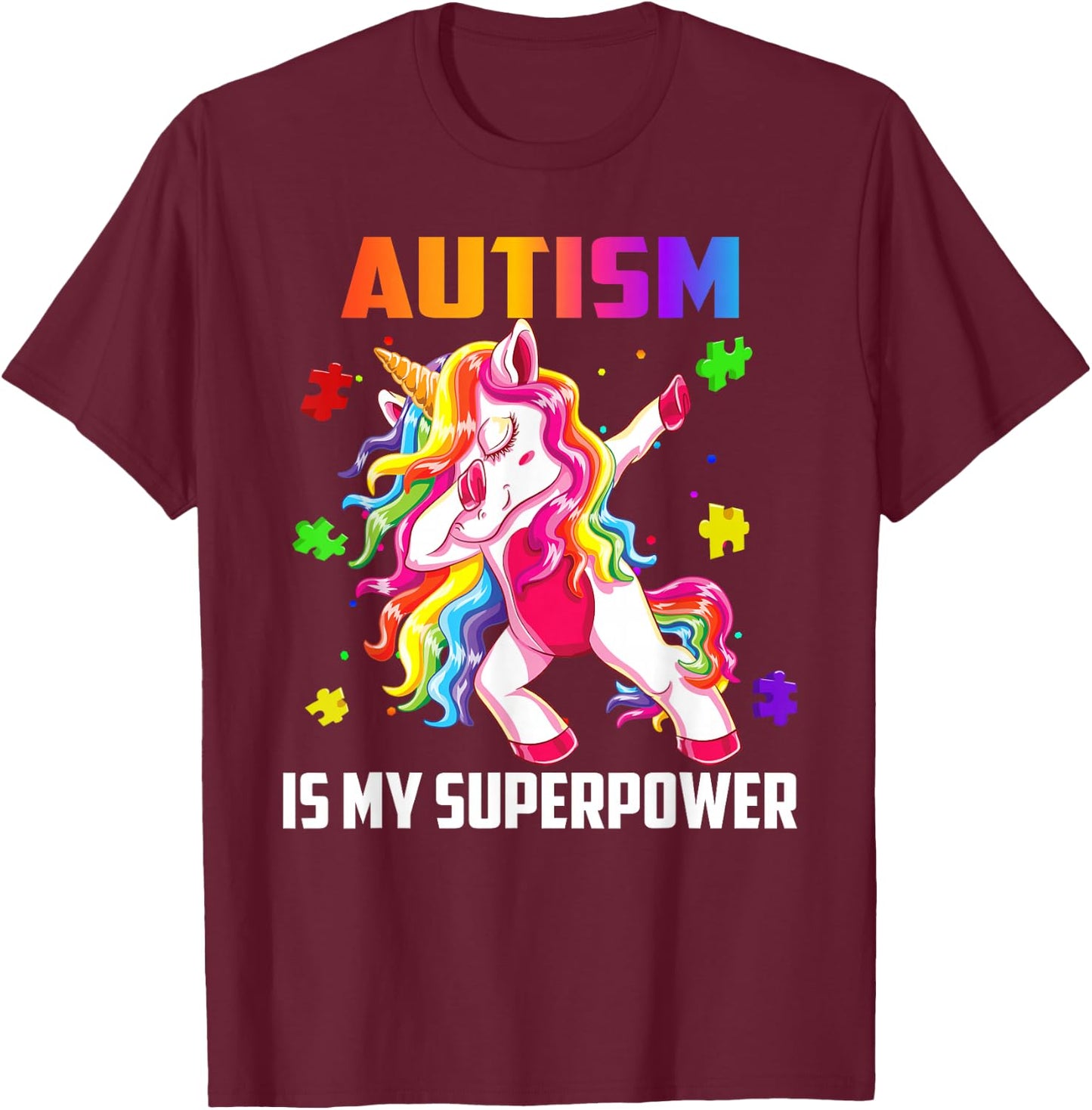 Autism Is My Superpower Dabbing Unicorn Gift Kids Boys Girls T-Shirt - T-Shirt | Maroon
