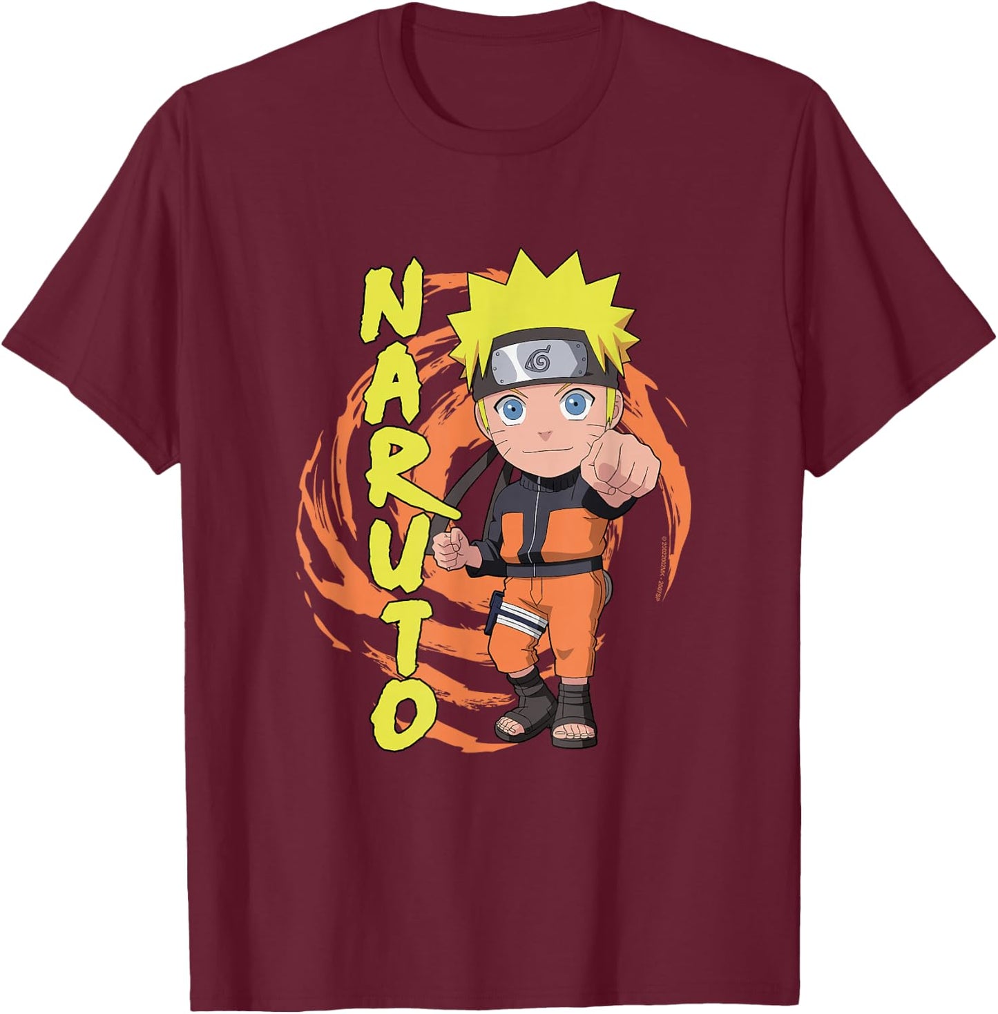 Naruto Shippuden Naruto Chibi Fist Swirl Anime T-Shirt - T-Shirt | Maroon